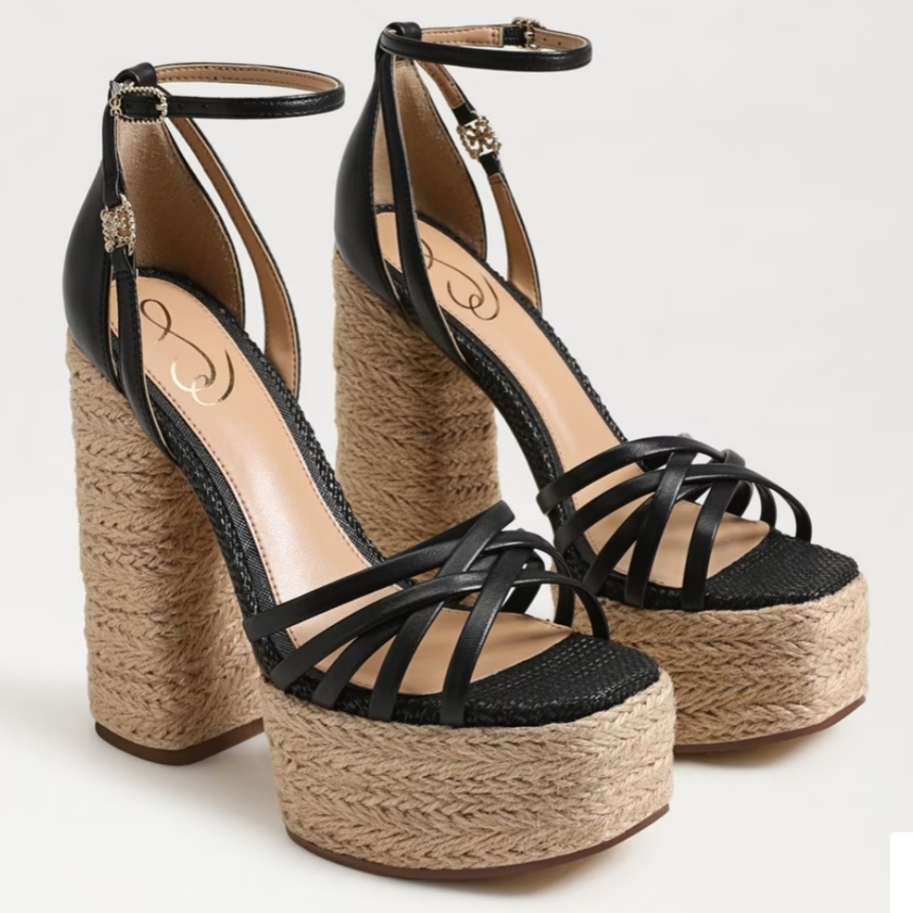 Sam Edelman Kade Leather Espadrille Strappy Platform Heels